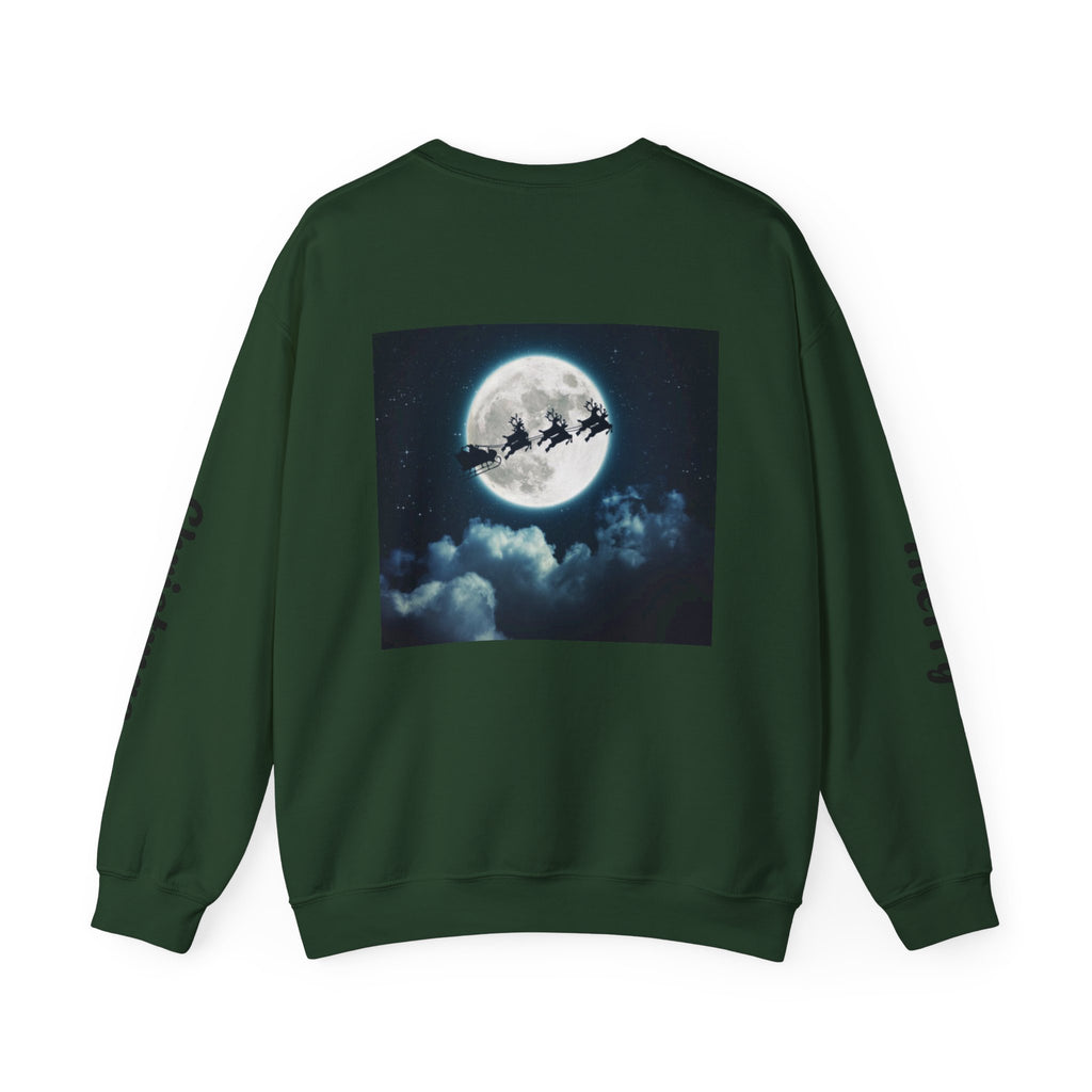 Christmas Crewneck Sweatshirt — Santa Sleigh Moon Graphic