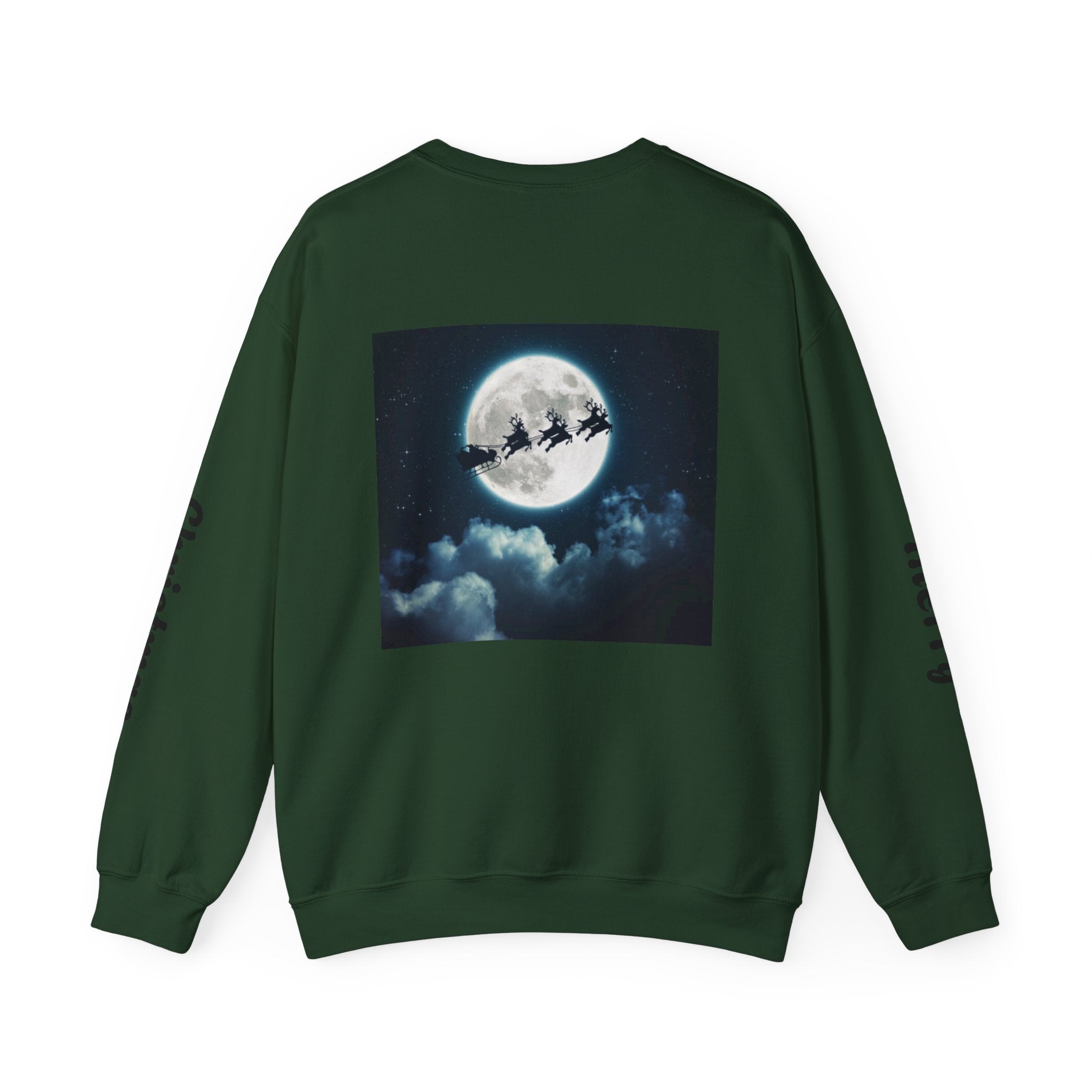 Christmas Crewneck Sweatshirt — Santa Sleigh Moon Graphic