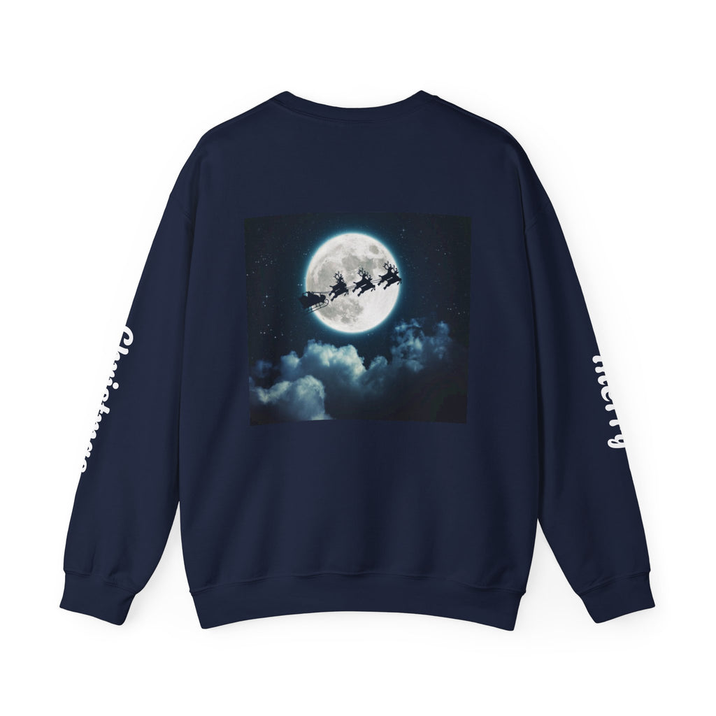 Christmas Crewneck Sweatshirt — Santa Sleigh Moon Graphic