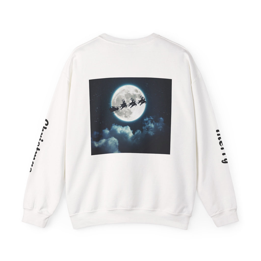 Christmas Crewneck Sweatshirt — Santa Sleigh Moon Graphic