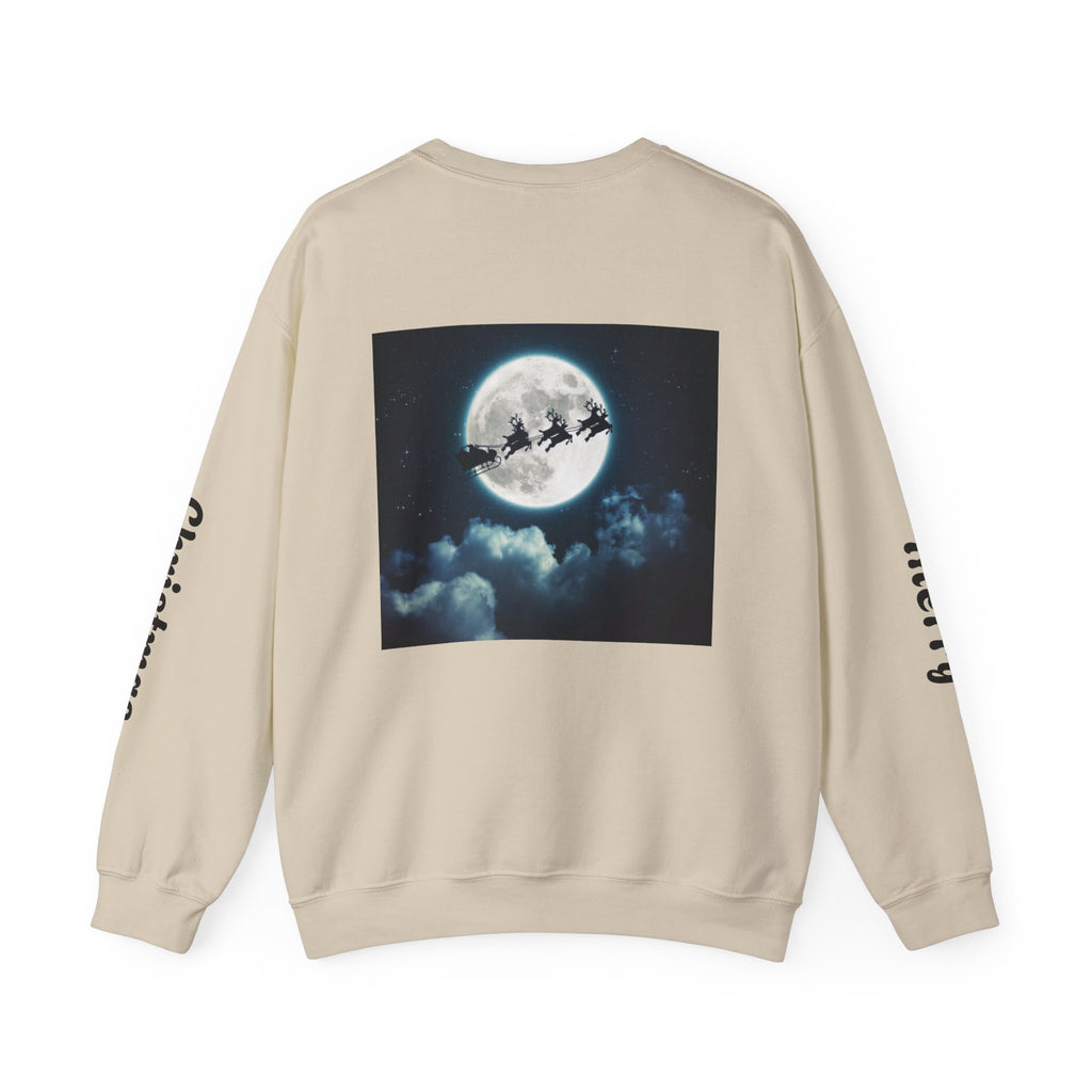 Christmas Crewneck Sweatshirt — Santa Sleigh Moon Graphic