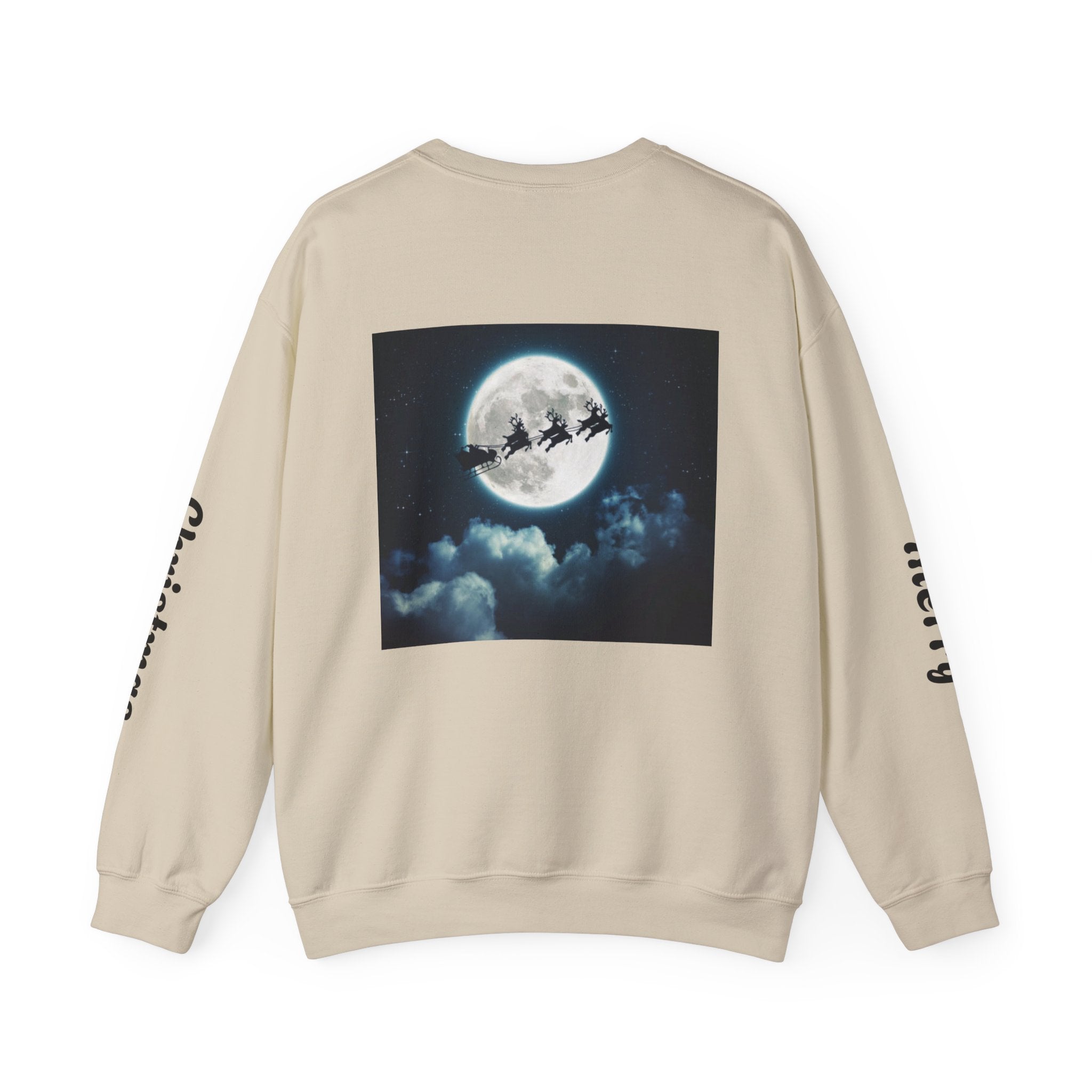 Christmas Crewneck Sweatshirt — Santa Sleigh Moon Graphic