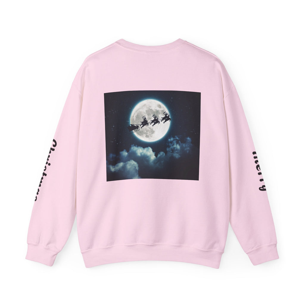 Christmas Crewneck Sweatshirt — Santa Sleigh Moon Graphic