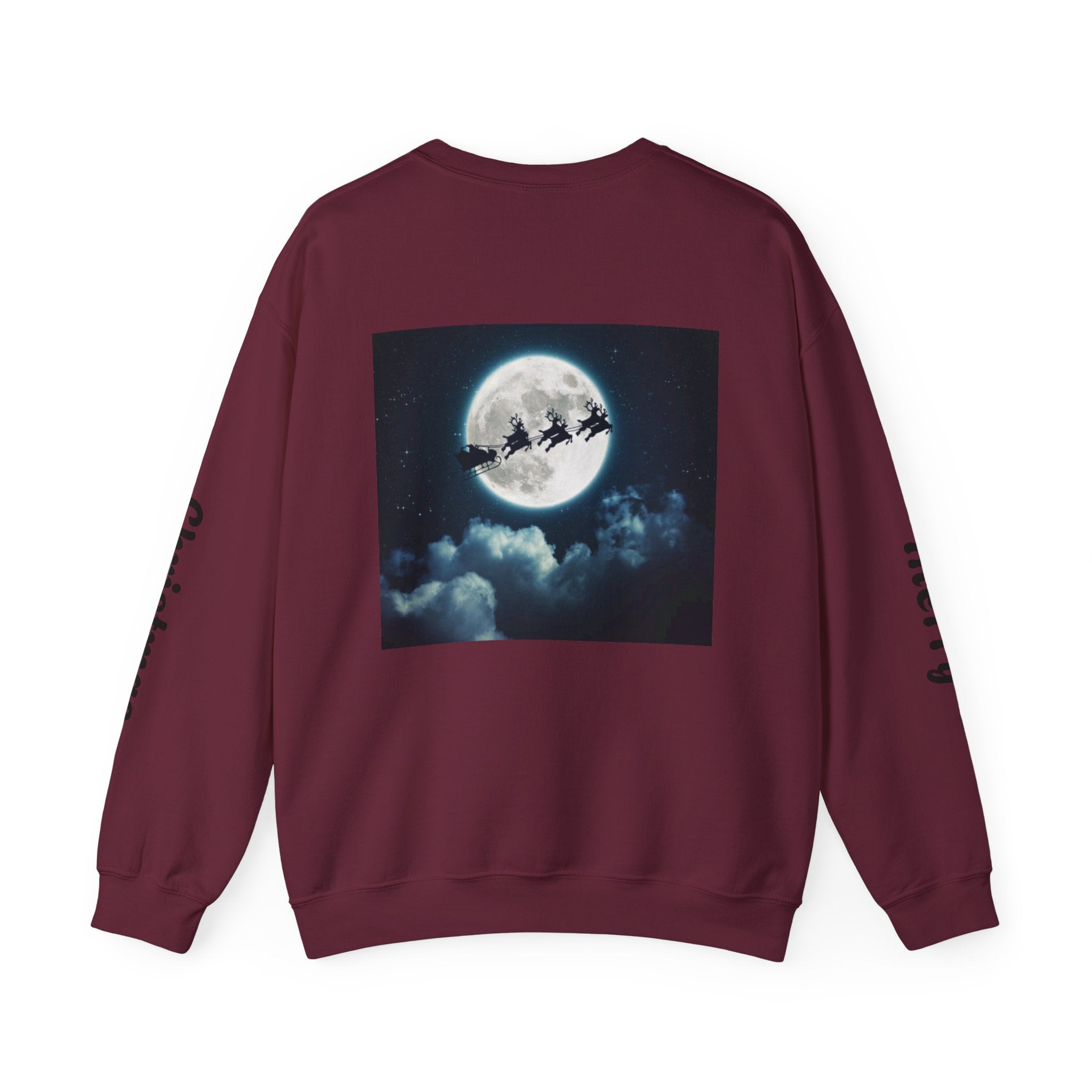 Christmas Crewneck Sweatshirt — Santa Sleigh Moon Graphic