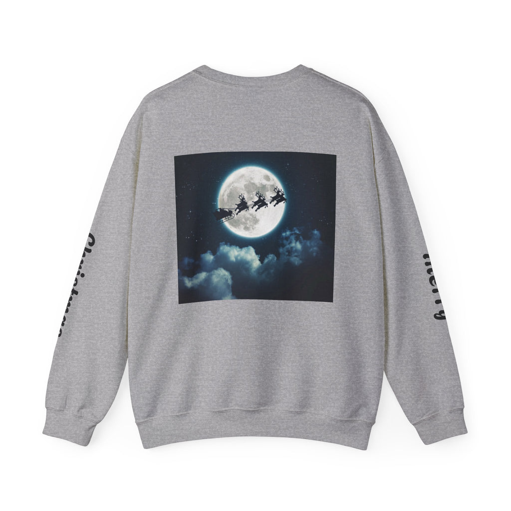Christmas Crewneck Sweatshirt — Santa Sleigh Moon Graphic