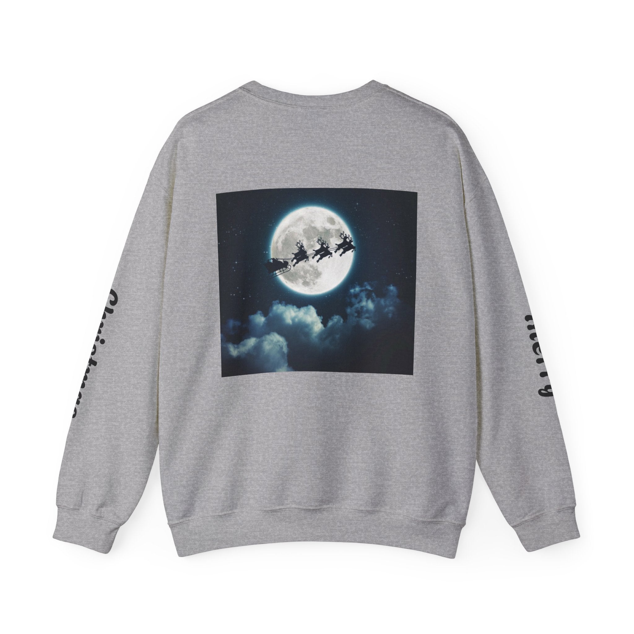 Christmas Crewneck Sweatshirt — Santa Sleigh Moon Graphic