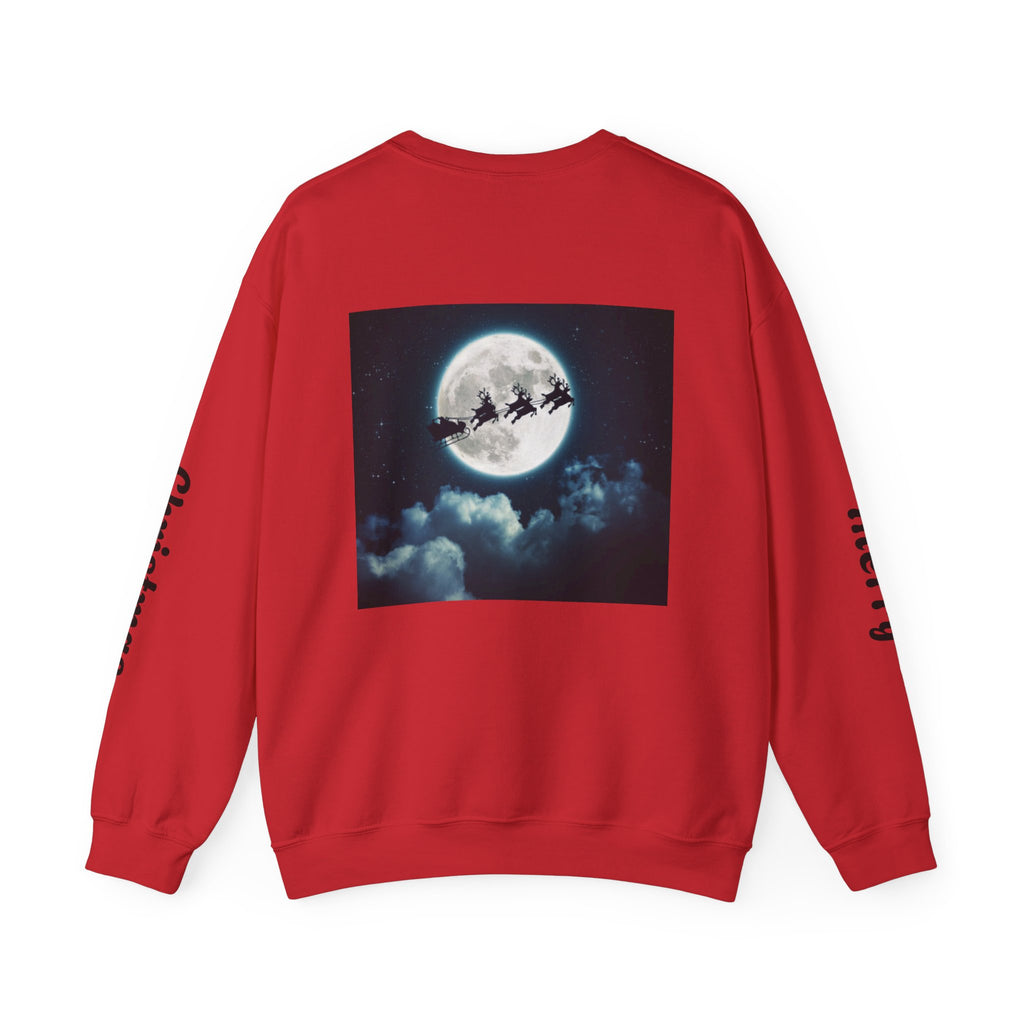 Christmas Crewneck Sweatshirt — Santa Sleigh Moon Graphic