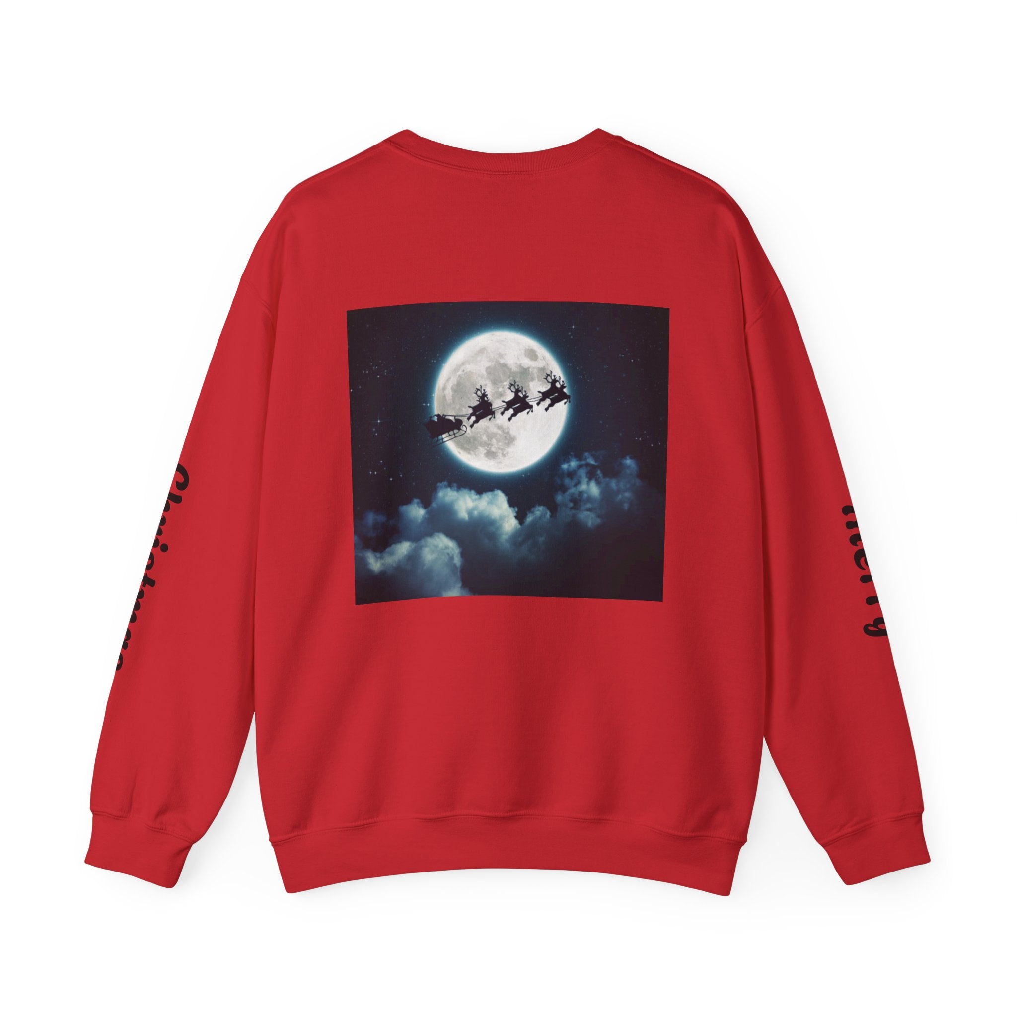 Christmas Crewneck Sweatshirt — Santa Sleigh Moon Graphic