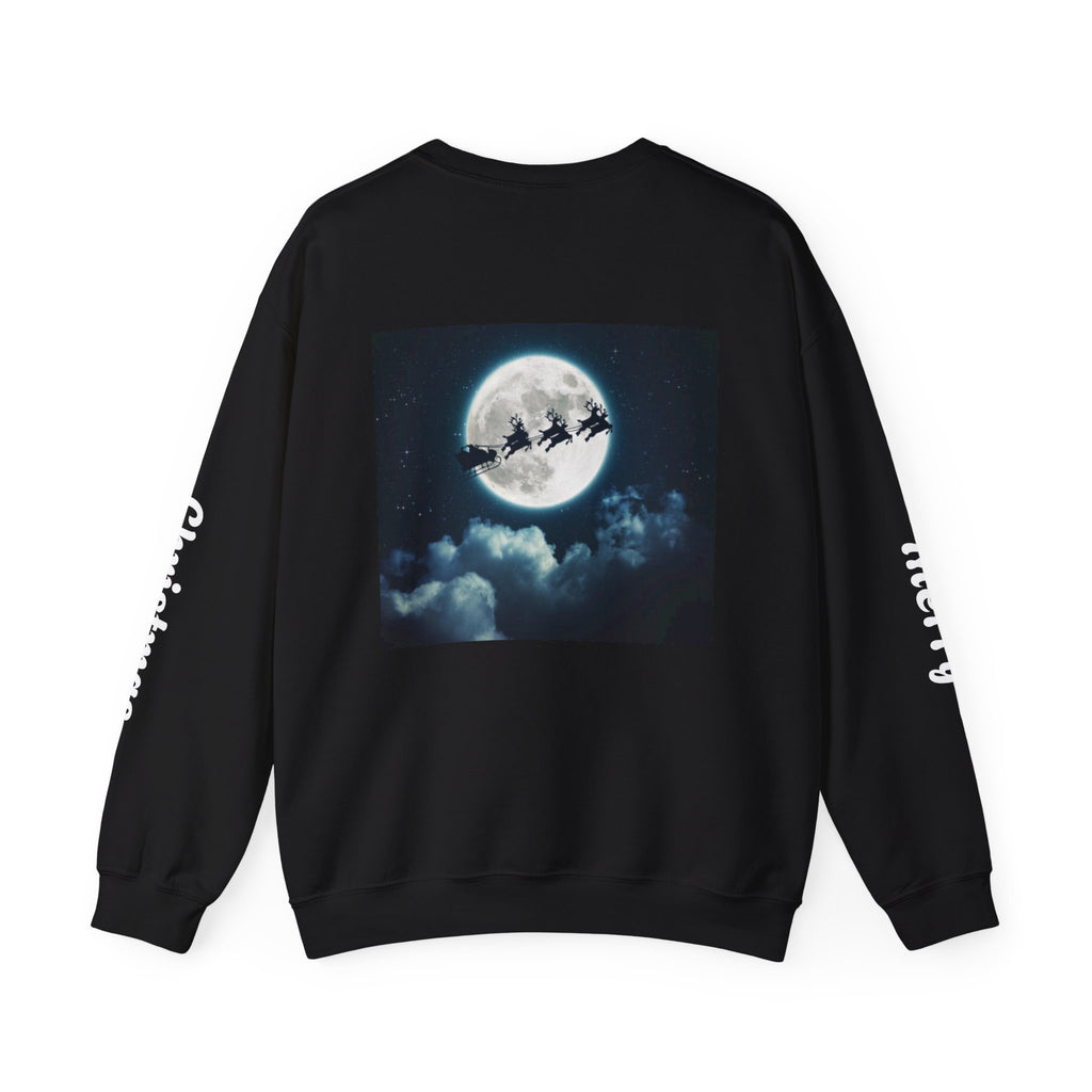 Christmas Crewneck Sweatshirt — Santa Sleigh Moon Graphic